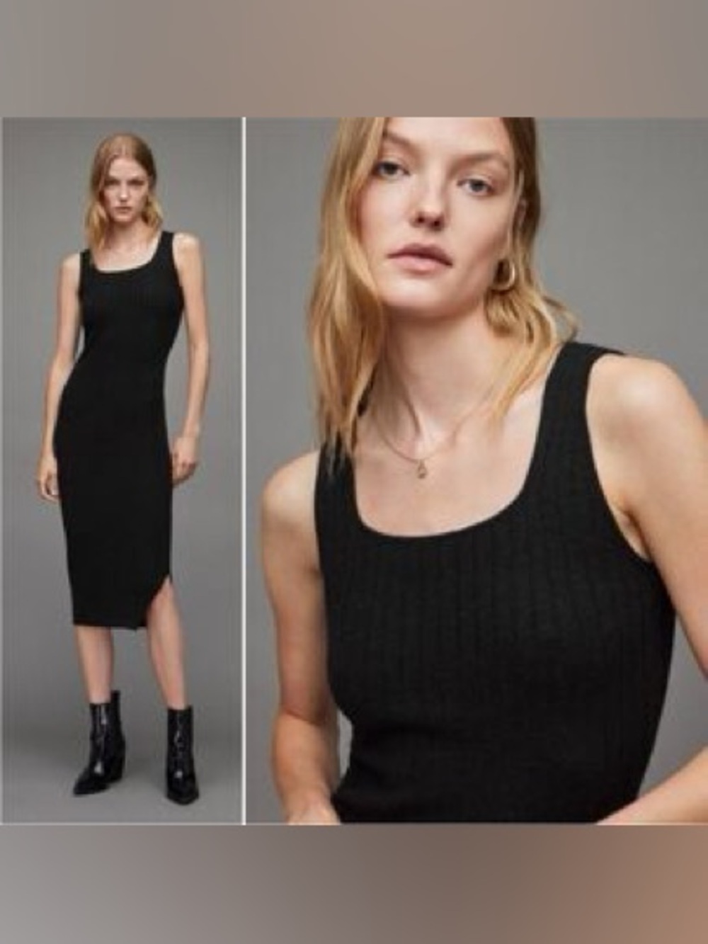 All Saints Margo Ribbed Wool Blend Midi Tank Dress Size Small